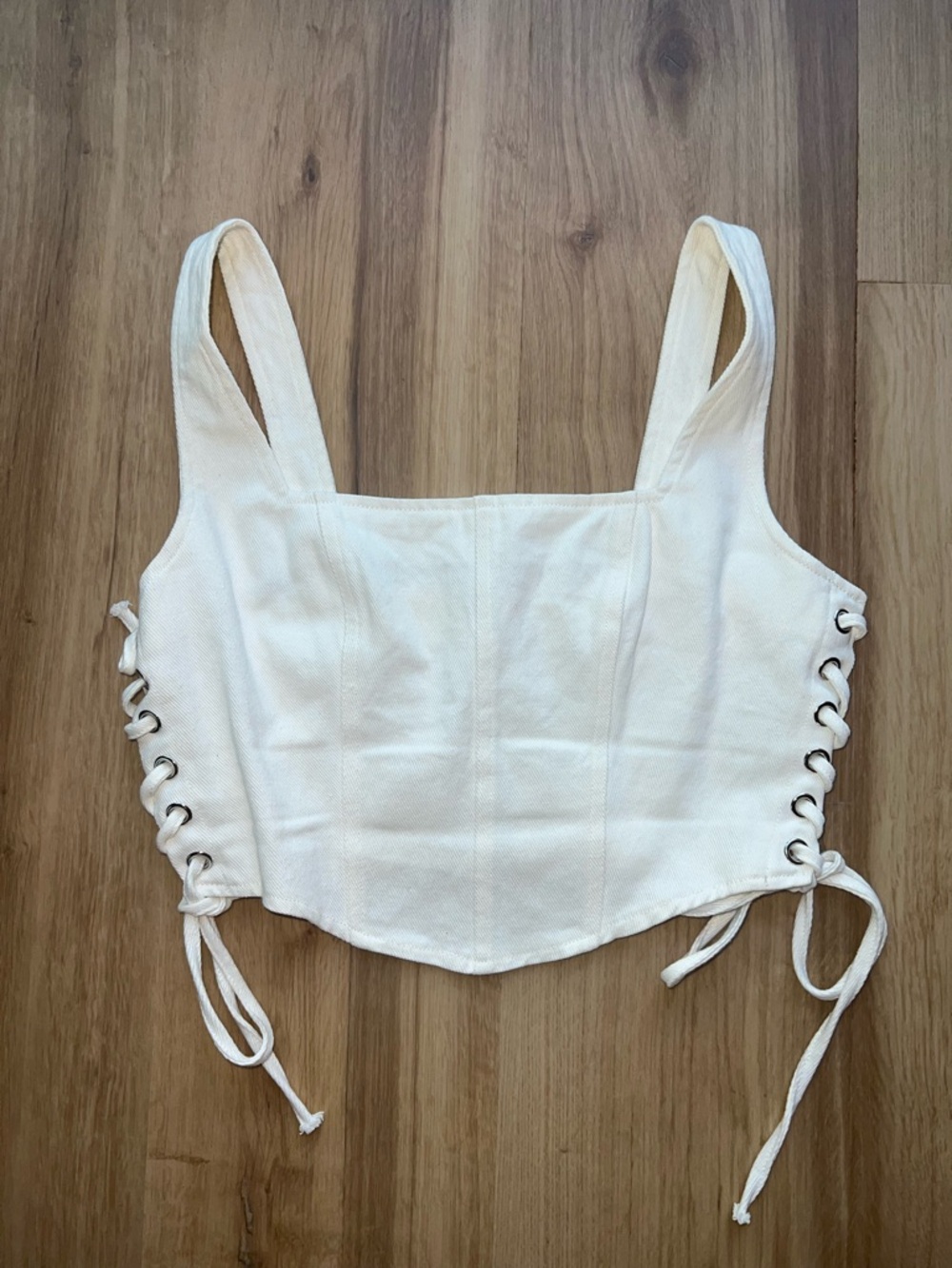 Altar'd State Ivory Lace-Up Cotton Blend Crop Top